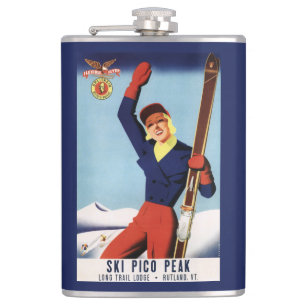 Flexible Flyer Pin-Up Skifahrerin Flachmann