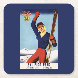 Flexible Flyer Pin-Up Skifahrerin Rechteckiger Pappuntersetzer