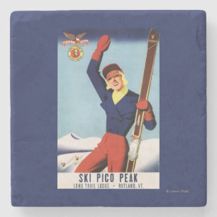 Flexible Flyer Pin-Up Skifahrerin Steinuntersetzer