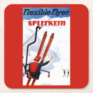 Flexible Flyer Splitkein Holzskier Promo Rechteckiger Pappuntersetzer