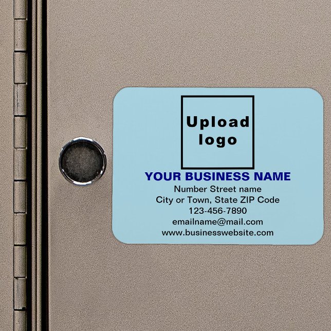 Flexible Markenbezeichnung für hellblaues Rechteck Magnet (Your business brand on light blue rectangle flexible magnet as marketing material.)