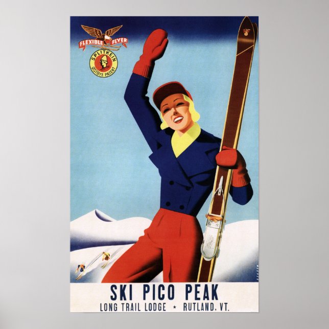 Flexibles Flyer Button-Up Skiing Girl Poster (Vorne)