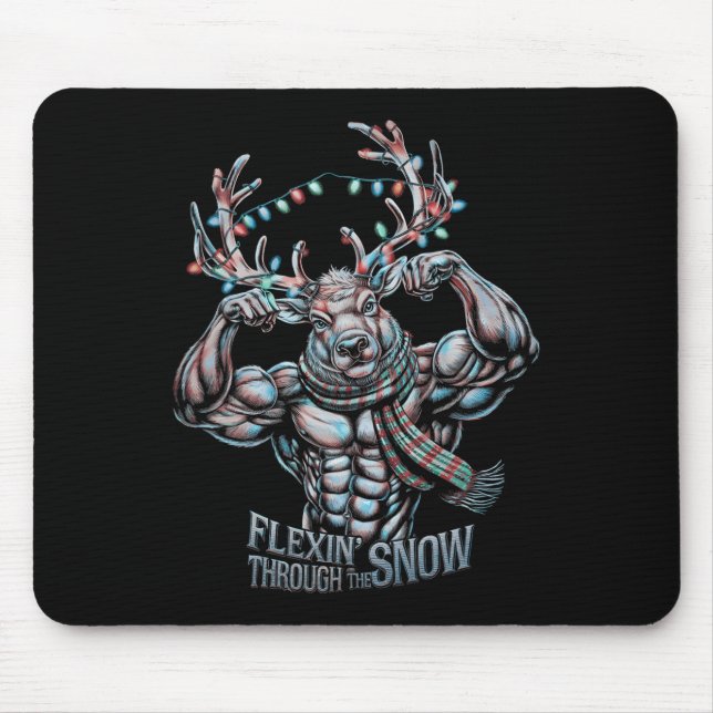 Flexin Through the Snow Funny Christmas Gym Workou Mousepad (Vorne)