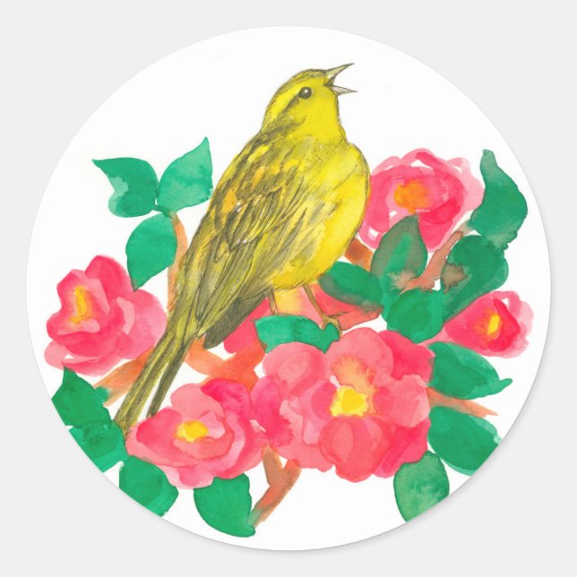 Flicker Bird Pink Camellia-Blume Runder Aufkleber (Vorderseite)