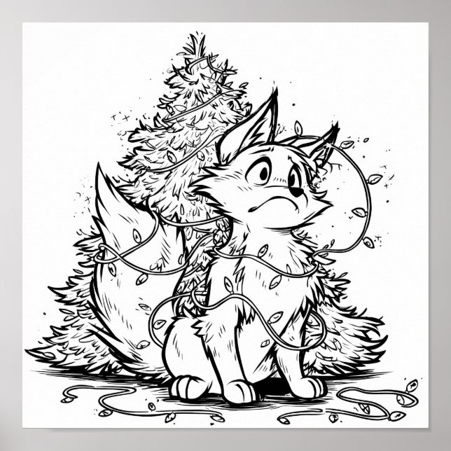 Flicker the Fox Christmas Pickle Coloring Page Poster (Vorne)