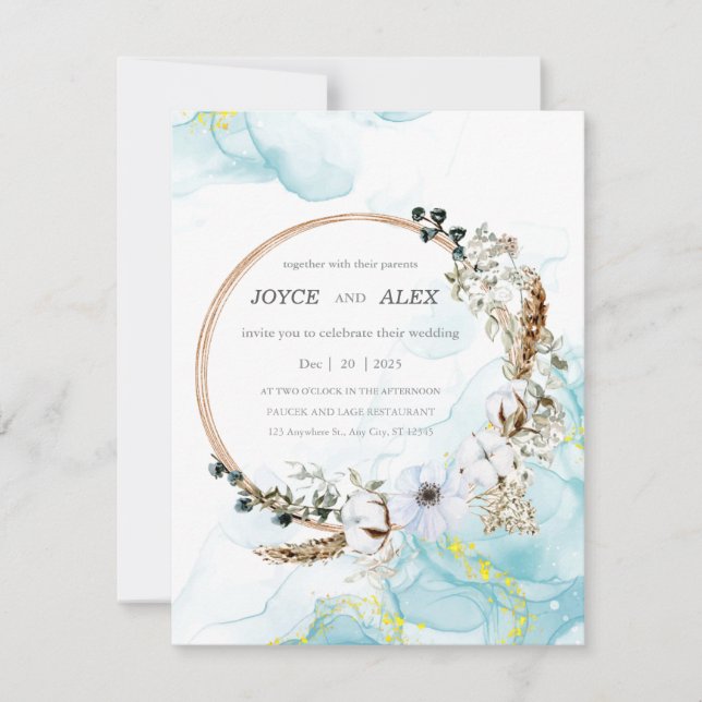 Flickermuse Watercolor Wedding Invitation Card Einladung (Vorderseite)