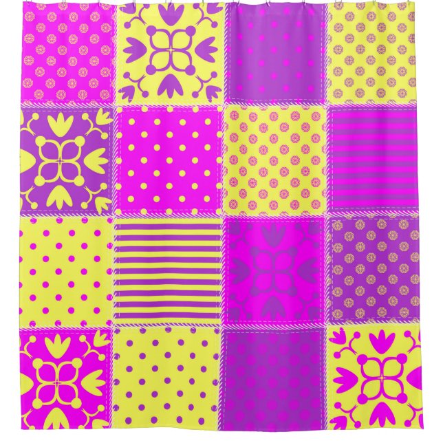 Flickwerk-Hintergrund mit verschiedenen Mustern Ar Duschvorhang (Vorderseite)