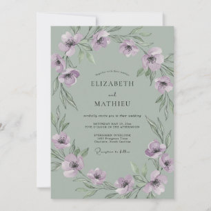 Flieder-Anemonen-Mint-Hochzeit Einladung