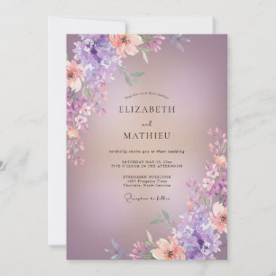 Flieder-Aprikosen-Wildblumen-Hochzeit Einladung