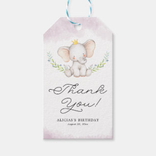 Flieder-Aquarell-Baby-Elefanten-Geburtstags-Dankes Geschenkanhänger