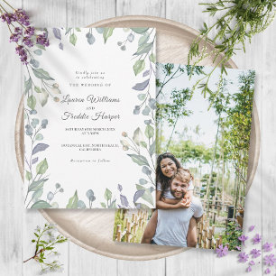 Flieder-Aquarell-Blumen-Foto-Hochzeit Einladung