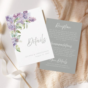Flieder-Aquarell-Blumen-Hochzeits-Detailskarte Einladung