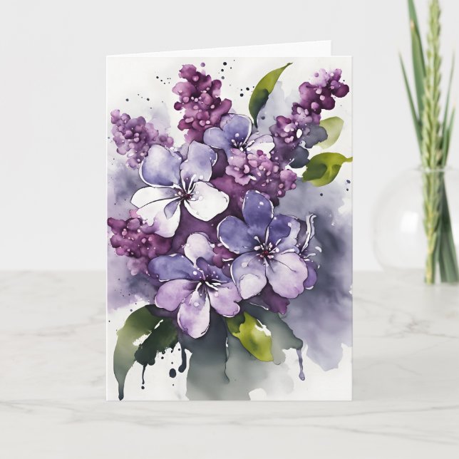 Flieder - Aquarellblumen Karte (Vorderseite)