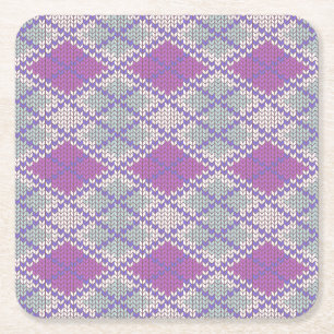 FLIEDER ARGYLE GESTRICKT Quadratische Papierservie Rechteckiger Pappuntersetzer