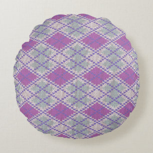 FLIEDER ARGYLE GESTRICKTER RUNDER KISSENBEZUG RUNDES KISSEN