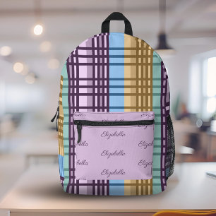 Flieder Blau Gold Grün Kariertes Muster Benutzerde Bedruckter Rucksack