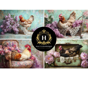 Flieder Blumen Huhn Collage Decoupage Seidenpapier