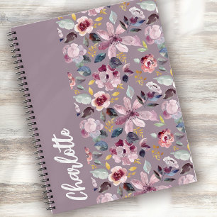 Flieder Blumenmuster Monogramm Notizbuch
