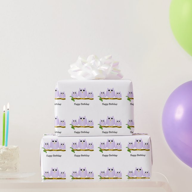 Flieder-Eulen-Design-Geburtstagsgeschenk Geschenkpapier (Partygeschenke)