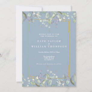 Flieder Floral Dusty Blue All-In-One-Hochzeit Einladung