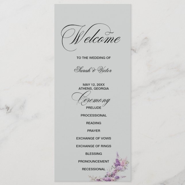 Flieder floral Elegante doppelseitige Programmkart Programm (Vorderseite)