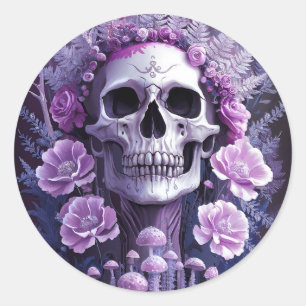 Flieder-Garten-Goth-Schädel, lila Fantasy Runder Aufkleber