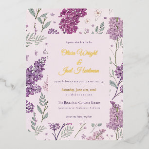 Flieder-Garten-Romantik-Hochzeit im Vintage-Stil Folieneinladung