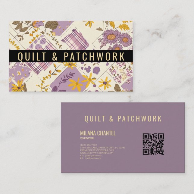 Flieder Gelbe Patchwork-Quilt-Handmade-Kleidung Visitenkarte (Vorne/Hinten)