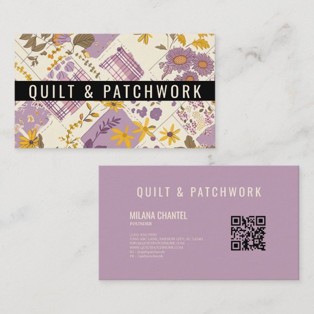 Flieder Gelbe Patchwork-Quilt-Handmade-Kleidung Visitenkarte (Vorne/Hinten)