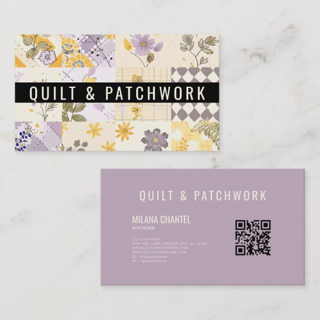 Flieder Gelbe Patchwork-Quilt-Handmade-Kleidung  Visitenkarte (Vorne/Hinten)