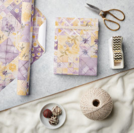 Flieder Gelber Quilt Gingham Cottagecore Floral Geschenkpapier