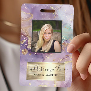 Flieder Glitter Watercolor Faux Goldfolie Salon ID Ausweis