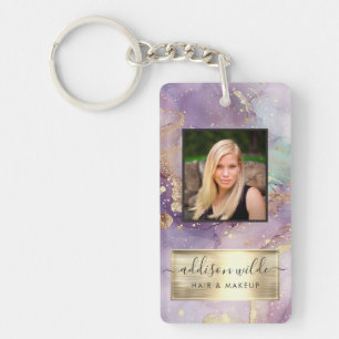 Flieder Glitter Watercolor Faux Goldfolie Salon ID Schlüsselanhänger