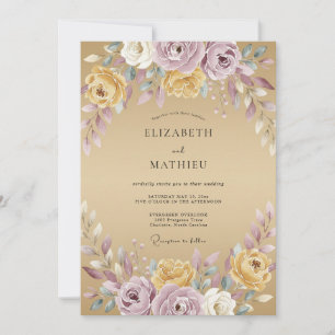 Flieder-Gold-Pfingstrosen-Hochzeit Einladung