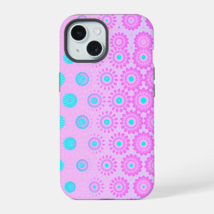Flieder, Himmelblau und rosa Blumen iPhone 15 Hülle
