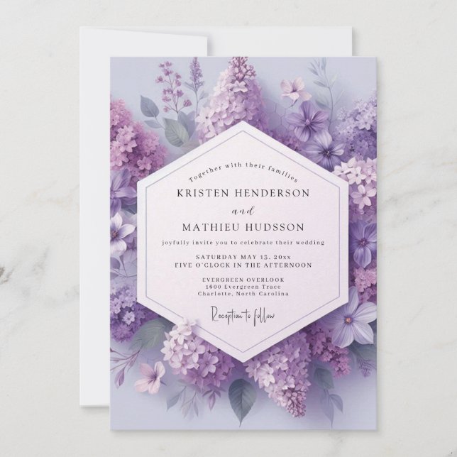 Flieder Hochzeit mit ätherischer Blüte Einladung (Vorderseite)