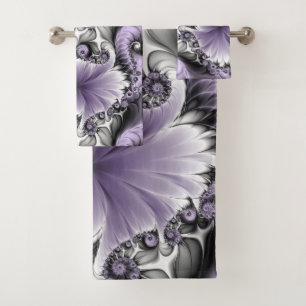 Flieder-Illusion abstrakte Blumen-Fraktal-Kunst Fa Badhandtuch Set