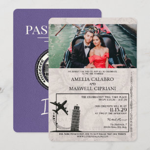 Flieder Italien Reisepass Hochzeitseinladung Einladung