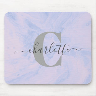 Flieder Lavendel Marmor Elegantes Monogramm Name Mousepad