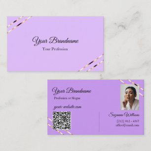 Flieder-Lavendel mit Rose-Gold-Linien Foto-QR-Code Visitenkarte