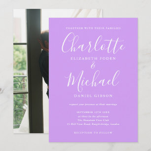 Flieder-Lavendel-Signatur-Schriftfoto-Hochzeit Einladung