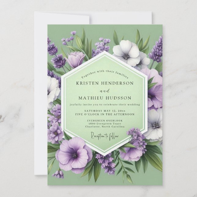 Flieder-Lavendel-Wiese-Hochzeit Einladung (Vorderseite)