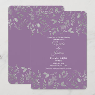 Flieder Lila Silber Blätter Botanische Hochzeit Einladung