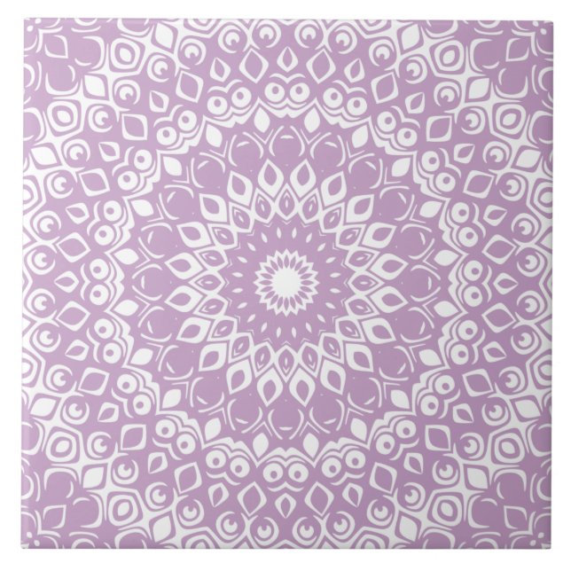 Flieder Mandala Geometrisches Muster Fliese (Vorderseite)