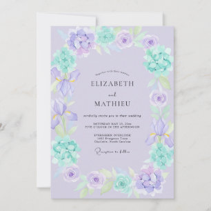 Flieder-Minz-Aquarell-Blumenhochzeit Einladung