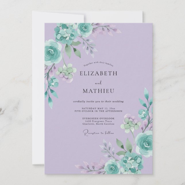 Flieder-Minzblatt-Hochzeit Einladung (Vorderseite)