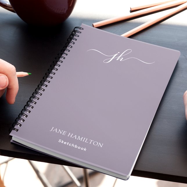 Flieder Monogramm Skizzenbuch mit Namen Notizblock (Von Creator hochgeladen)