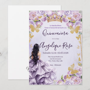 Flieder Prinzessin Schmetterling Quinceanera Einla Einladung