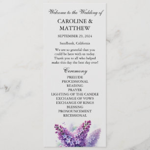 Flieder Purpur Blumen Elegante Moderne Hochzeit Programm