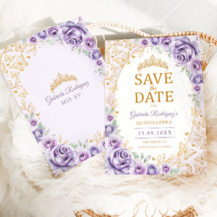Flieder Purpur Gold Floral Quinceanera Save The Date